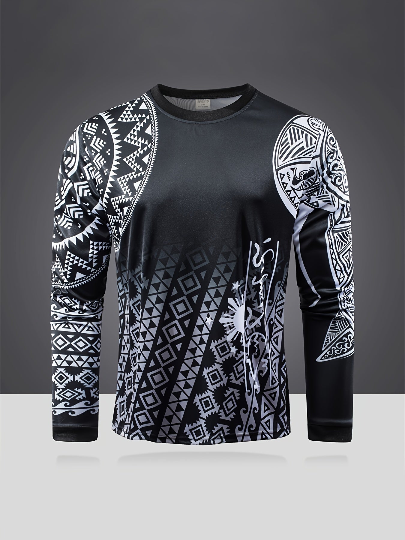 Men's Geometric Pattern Shirt Casual Long Sleeve Tee Top