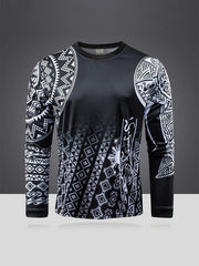 Men's Geometric Pattern Shirt Casual Long Sleeve Tee Top