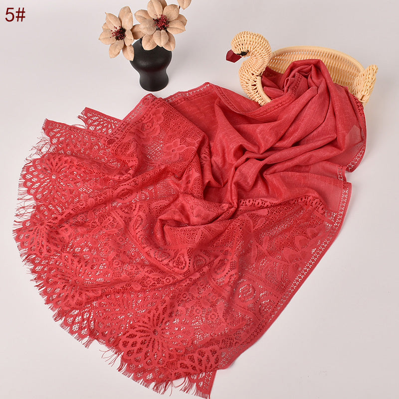 Solid Hollow Circle Flower Long Scarf Headband Women's Scarf