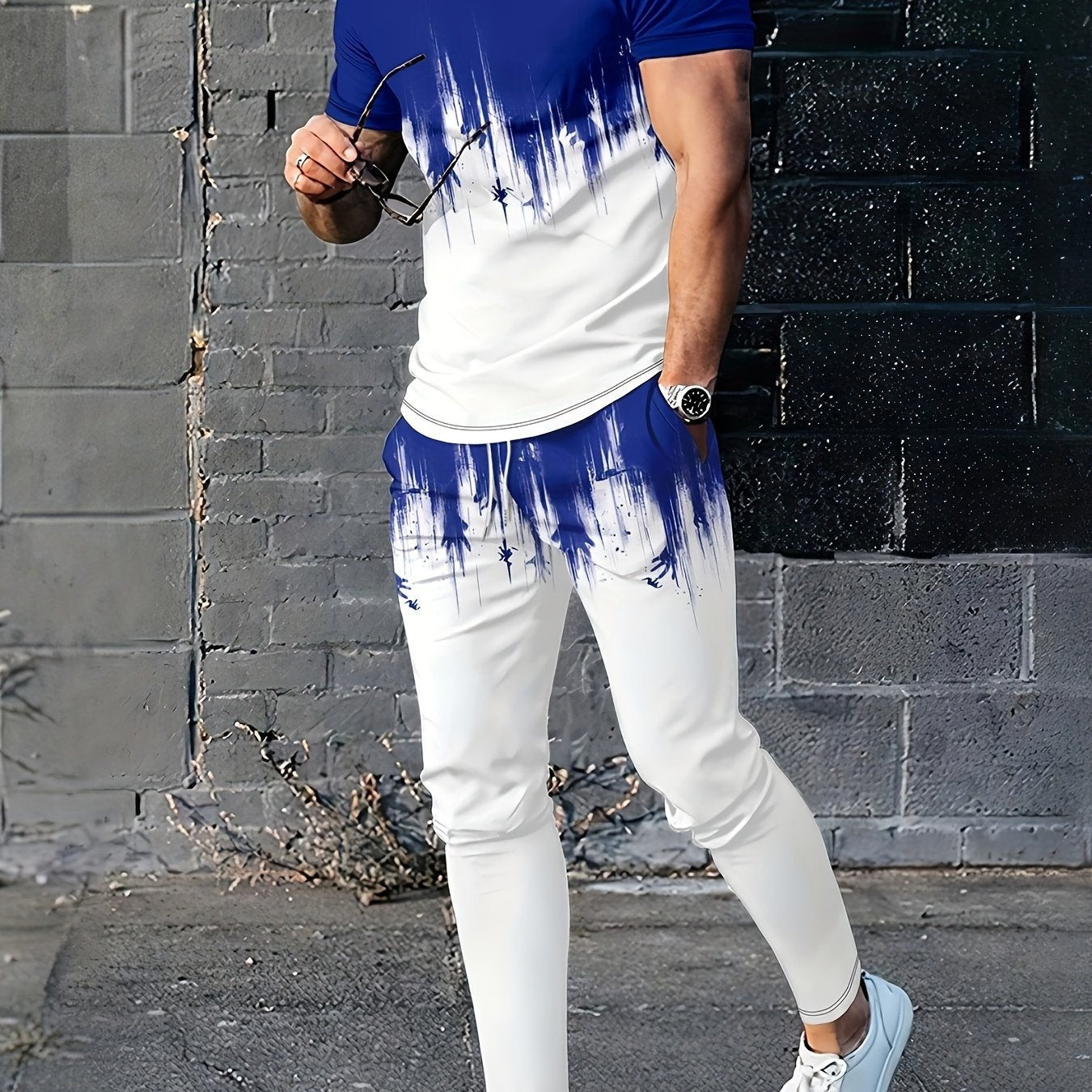 Men's 2 Piece Outfits Short Sleeve T shirt & Jogger Pants Set