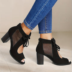 Cut Out Bow Tie Heeled Ankle Boots