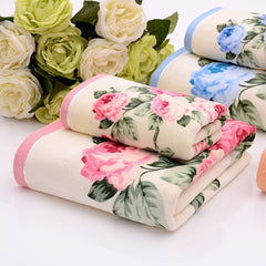 2pcs Flower Pattern Towel Set Soft Hand Bath Towel Absorbent Towels For Bathroom