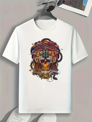 Lion Skull Print Men's Graphic T shirt Casual Tee