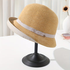 Solid Straw Sun Bucket Hat for Women