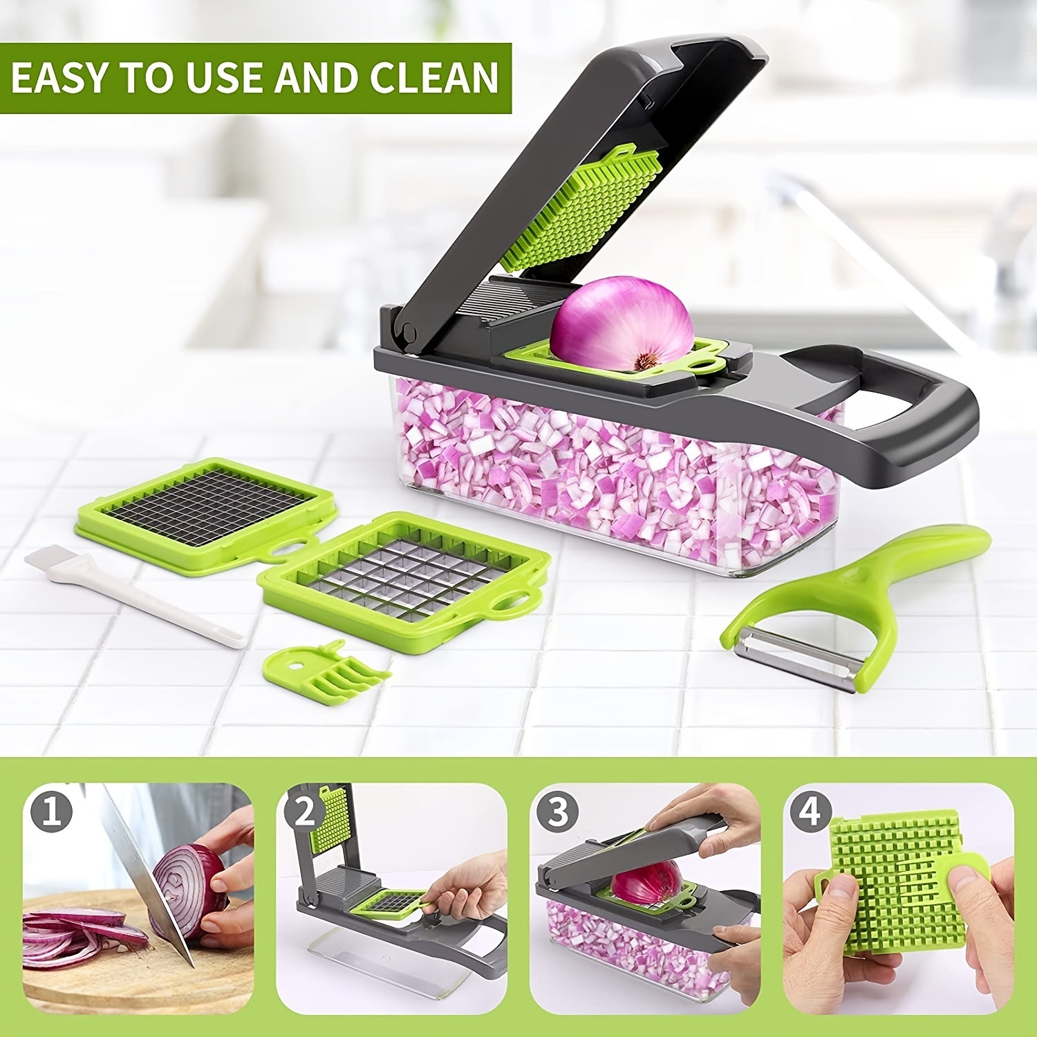 16in1 Onion Chopper Food Cutter With 8 Blades Potato Slicer Shredder