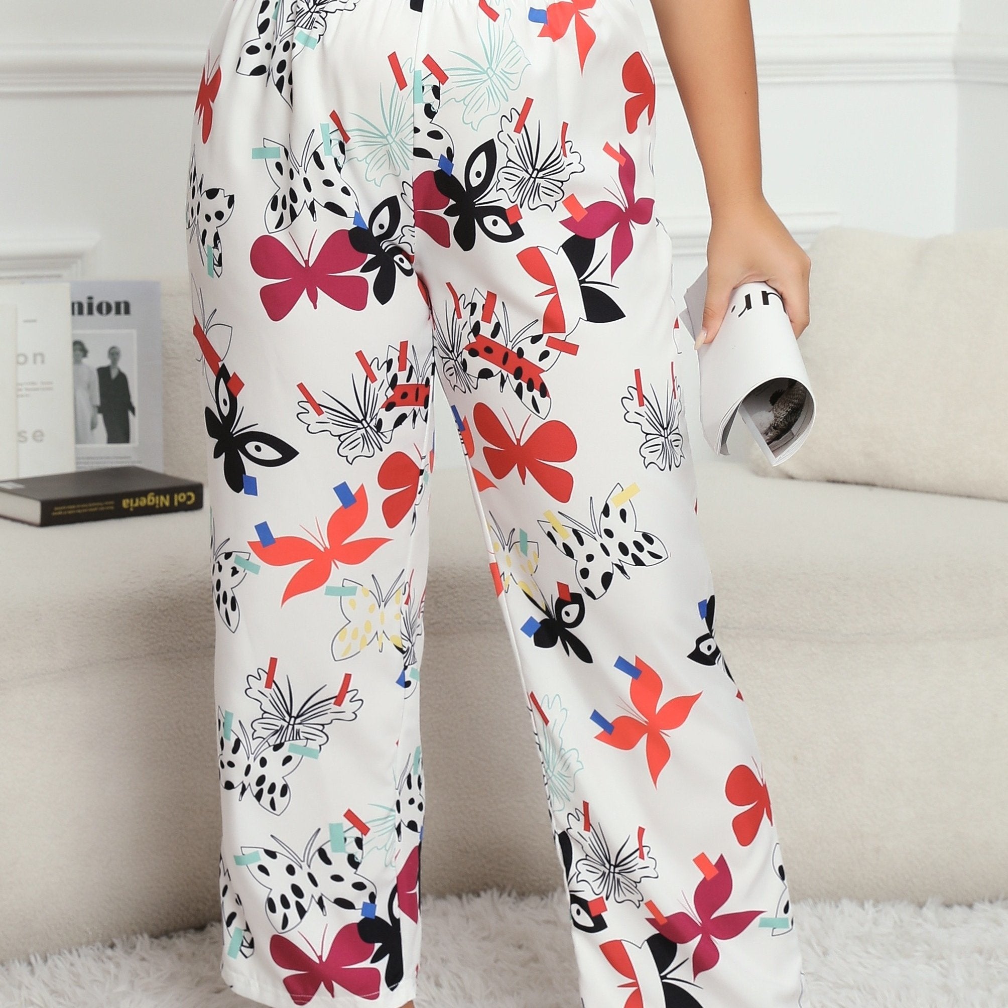 Butterfly Print Wide Leg Lounge Pants