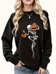 Skull Print Pullover Sweatshirt for Women