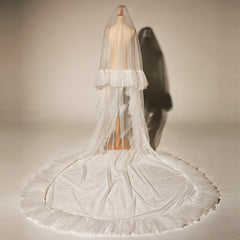 Bridal Veil Headpiece Layered Ruffled Edge Sheer Tulle Wedding Accessory