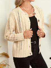 Casual Sweater Solid Cable Button Up High Stretch Cardigan