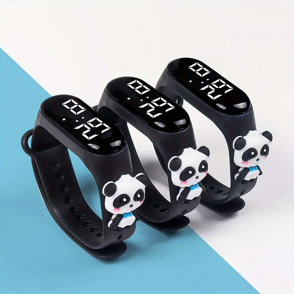 3pcs Panda Cartoon Kids' Electronic Watch Digital Display TPU Band Perfect Gift