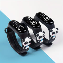3pcs Panda Cartoon Kids' Electronic Watch Digital Display TPU Band Perfect Gift