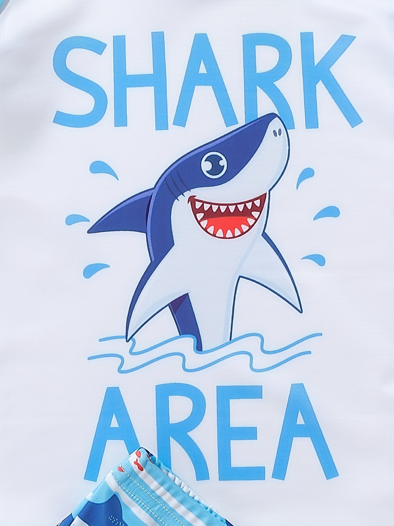 Boys Cartoon Shark Print Swimming Suit Trunks & Tops for Beach Vacation