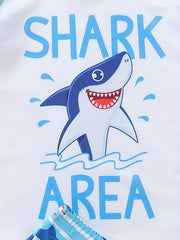 Boys Cartoon Shark Print Swimming Suit Trunks & Tops for Beach Vacation