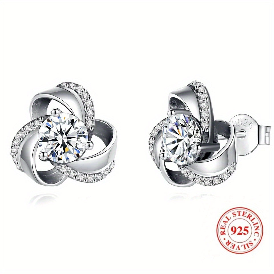925 Silver Hypoallergenic Stud Earrings Triangle Braided Style Jewelry