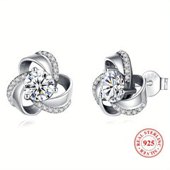 925 Silver Hypoallergenic Stud Earrings Triangle Braided Style Jewelry