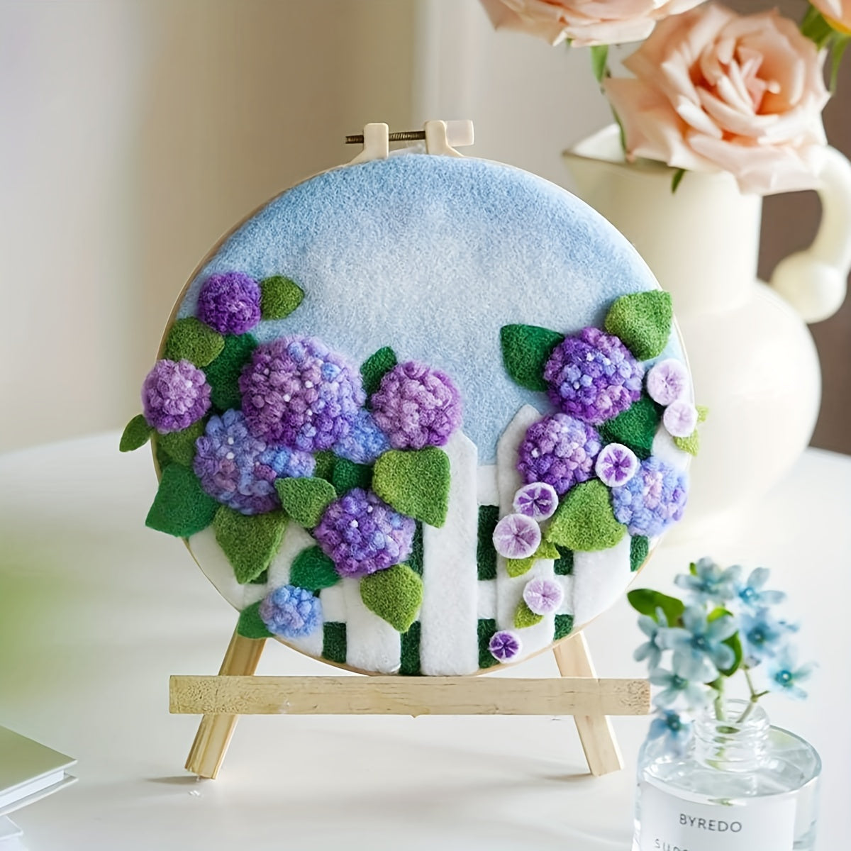 Needle Felt Set Lavender Flowers DIY Kit With Frame 20x20cm