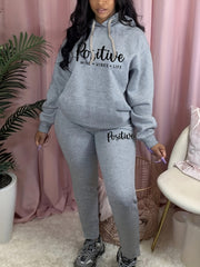 Plus Letter Print Hoodie & Joggers Set