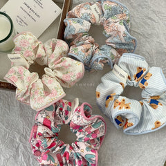 Floral Print Scrunchies Hair Tie Style Hair Rope Sweet Cartoon Bear Hair Accesso
