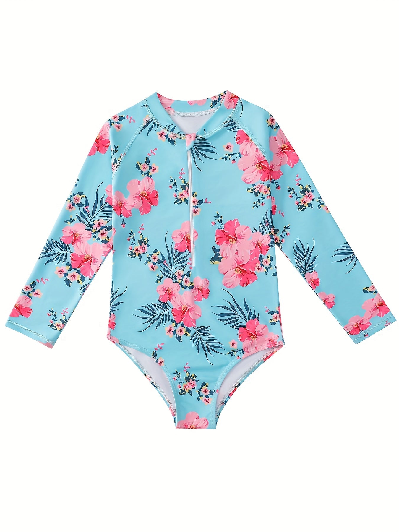 Girls' 3D Print Swimsuit for Beach Vacations & Sun Protection