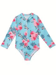 Girls' 3D Print Swimsuit for Beach Vacations & Sun Protection
