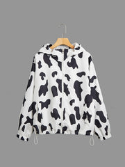 Cow Print Zip Up Hooded Jacket Y2K Coat