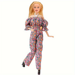Floral Doll Dress Set One Shoulder Doll Outfit with Accessories