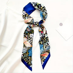 Colorful Flower Birds Skinny Scarf Printed Neckerchief Hair Ribbon