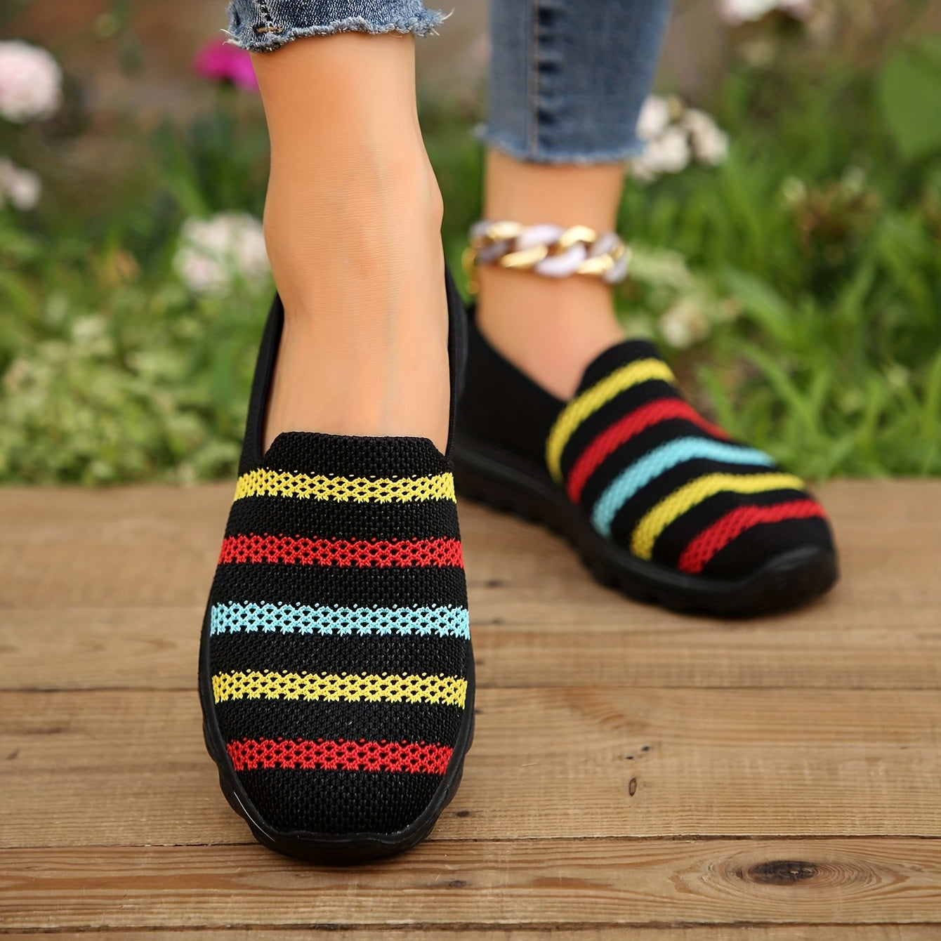 Women's Striped Non-slip Walking Shoes Comfortable Sports Shoes