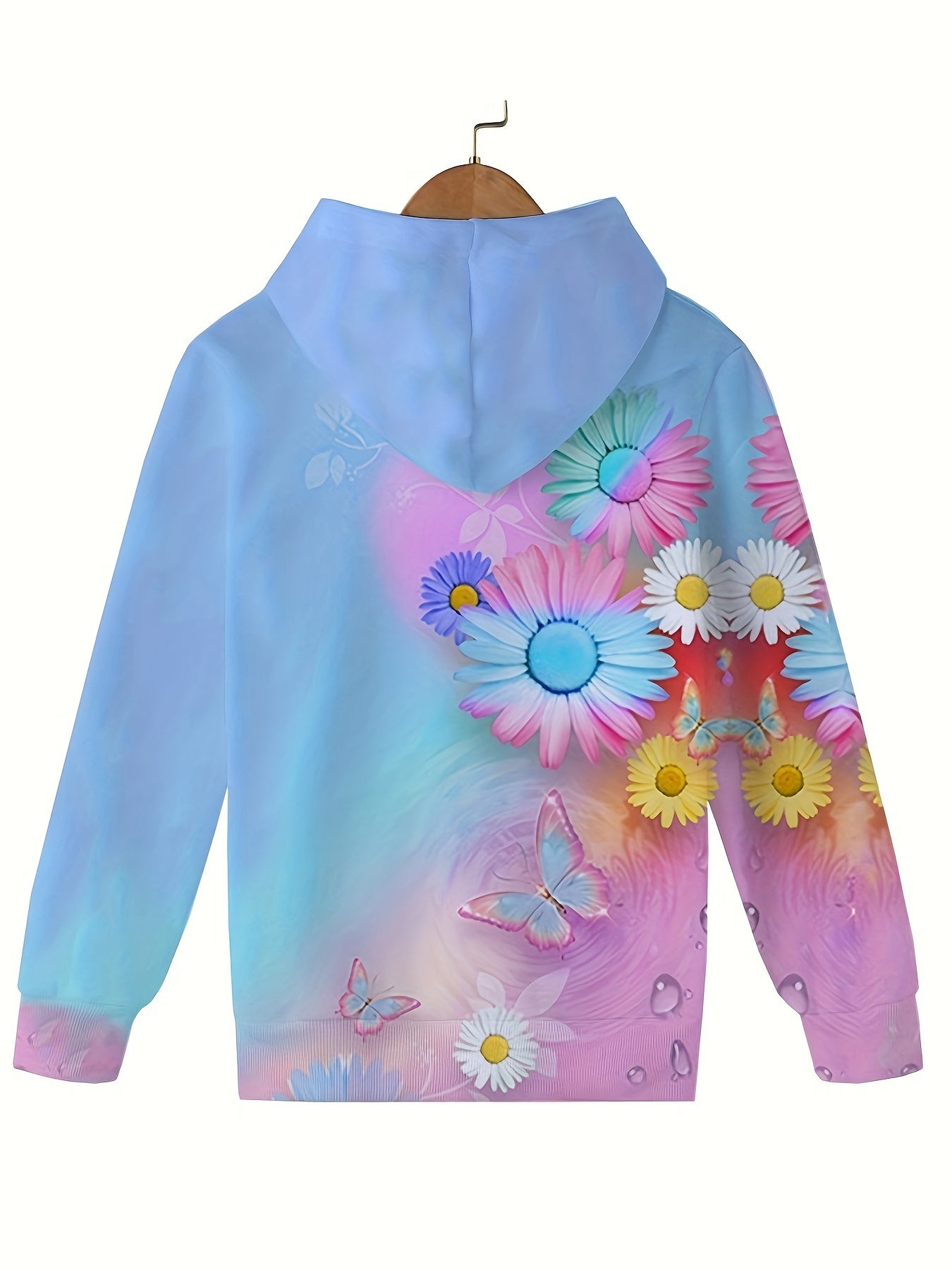 Butterfly & Flower Long Sleeve Hooded Sweatshirt Kids Sports