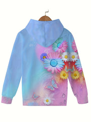 Butterfly & Flower Long Sleeve Hooded Sweatshirt Kids Sports