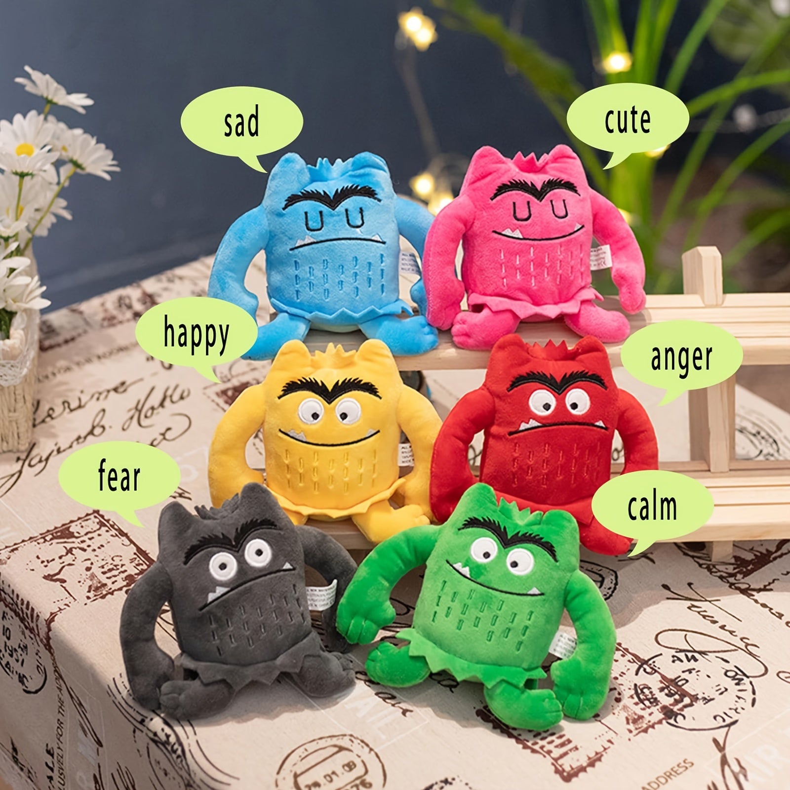 6pcs Colorful Monster Plush Toys for Kids Angry Emotional Soft Polyester Blend