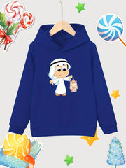 Cartoon Boy Pattern Girl's Cotton Hoodie Active Hooded Sweatshirt