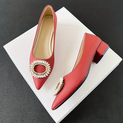 Women's Rhinestone Slip On Low Heel Point Toe Glitter Dress Shoes