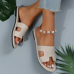 Women's Flat Slides Open Toe Leather Sandals