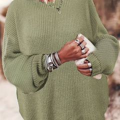 Casual Sweater Women's Plus Solid Bat Sleeve Round Neck Jumper
