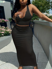 Sexy 2pc Skirt Set Crop Tank & Bodycon Skirt Outfit Women's Clothing