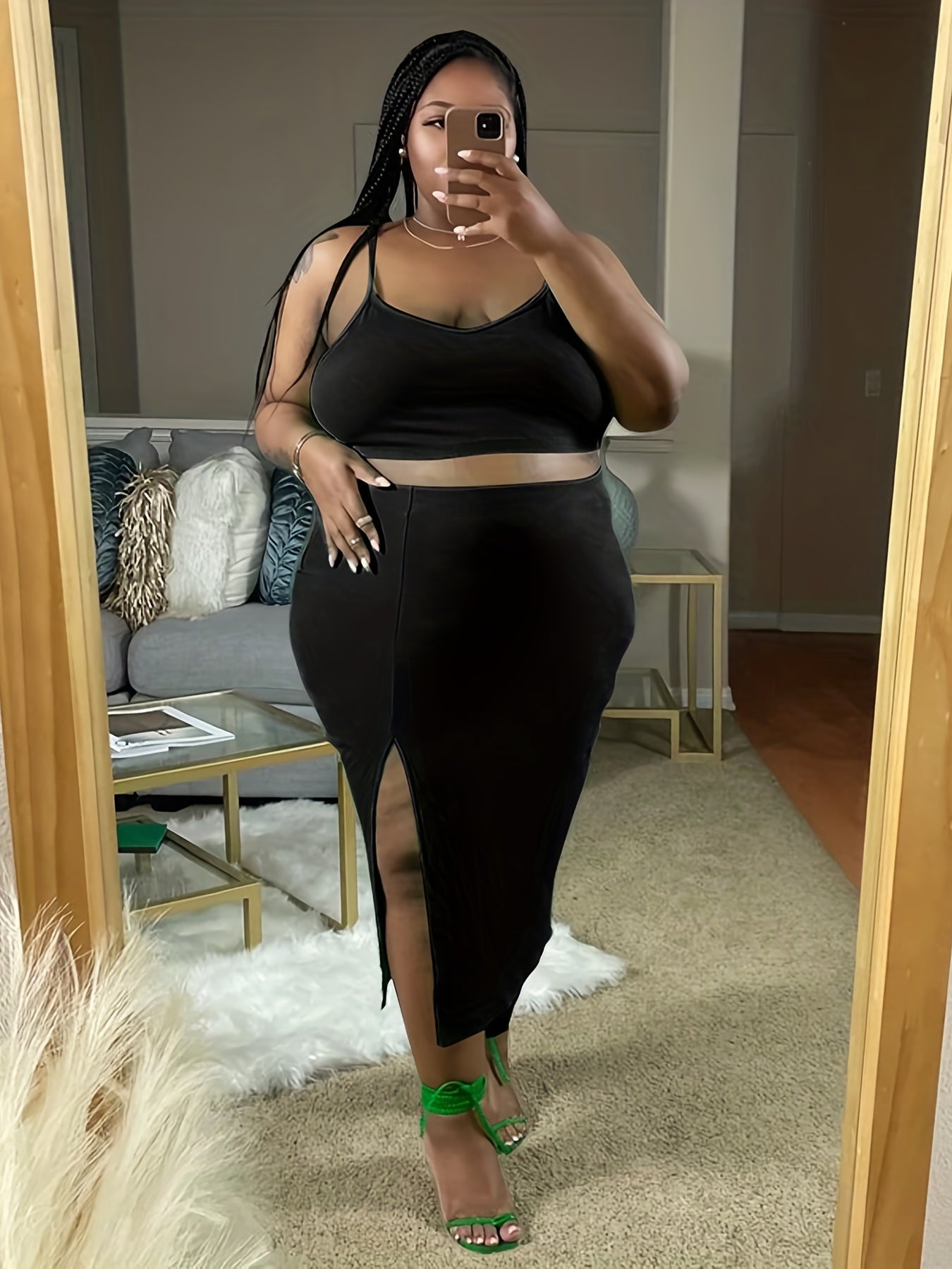 Sexy V Neck Crop Cami Top & Bodycon Skirt Two Piece Set