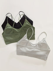 3pcs Solid Ribbed Wireless Bras Stretch Intimates Bra Women's Lingerie