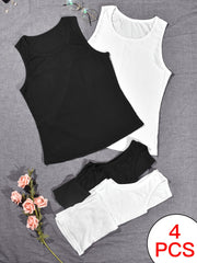 4pcs Solid Tank Tops Sleeveless Crew Neck Women's Lingerie