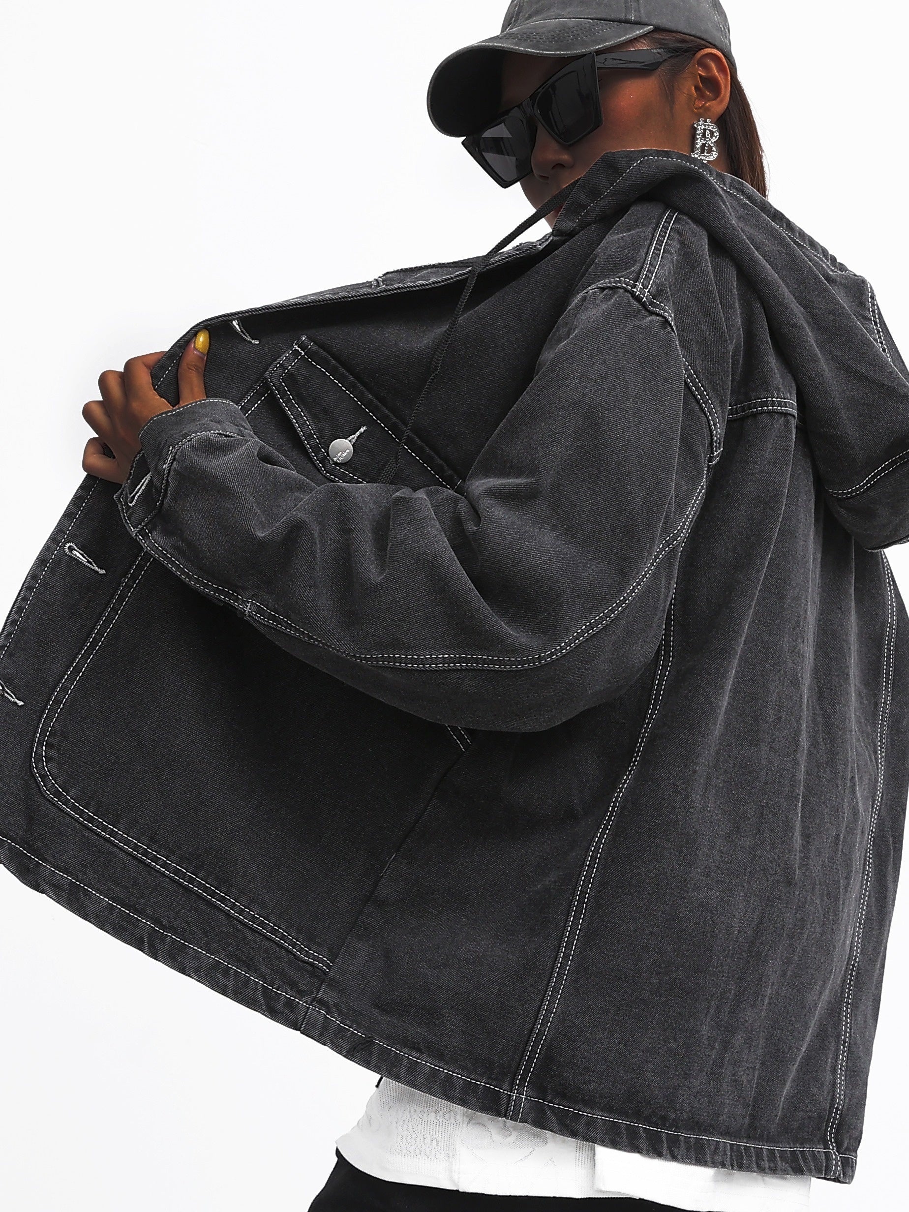 Solid Hooded Denim Jacket with Pockets