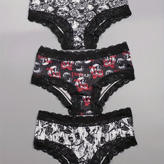3-Pack Plus Size Gothic Panties Set Women's Skull Print Contrast