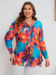 Tie Dye Button Up Long Sleeve V Neck Top