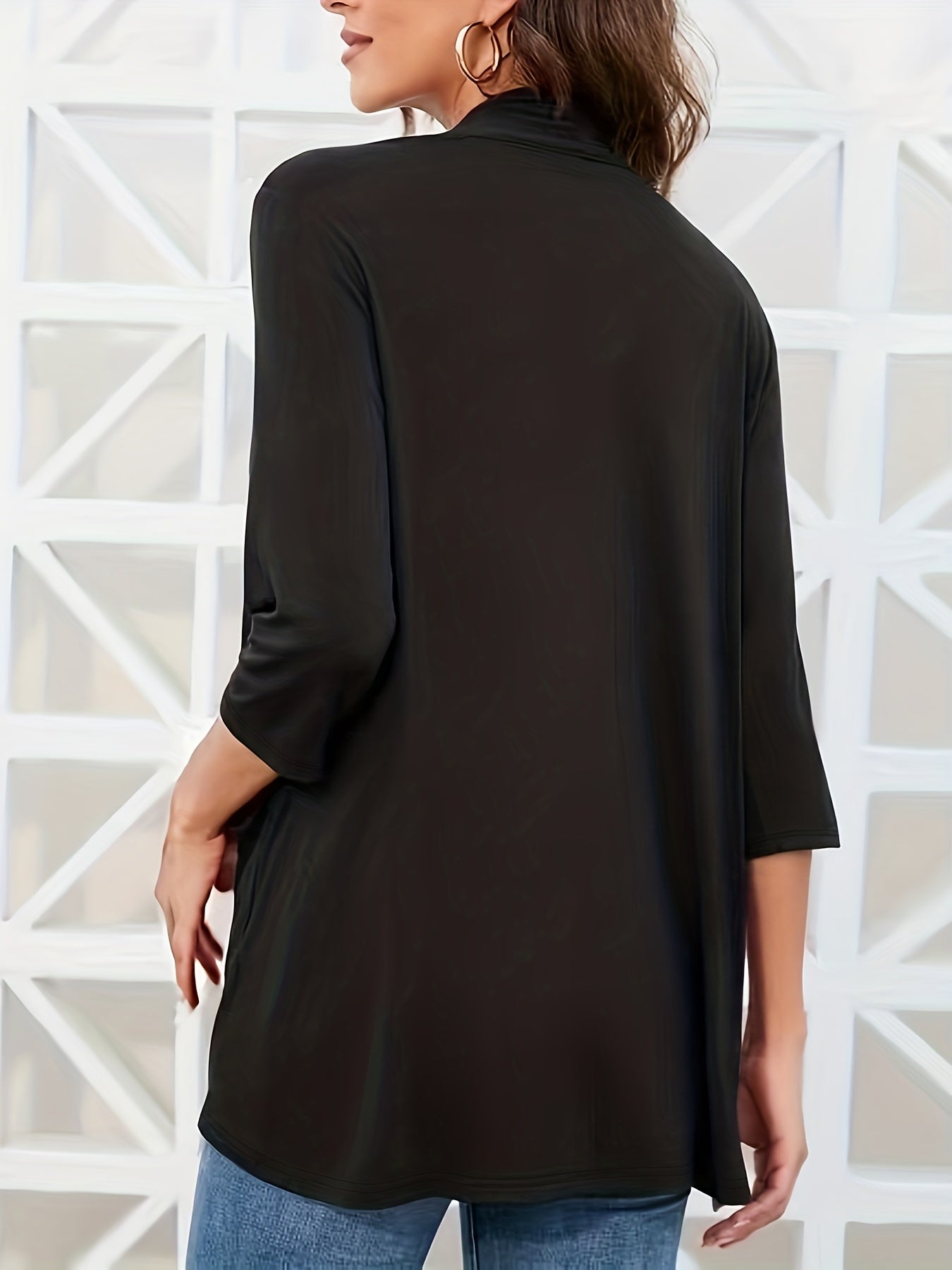 Casual Cardigan Women's Plus Solid Half Sleeve Open Front