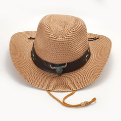 Vintage Cow Head Belt Straw Hat Cowboy Hat