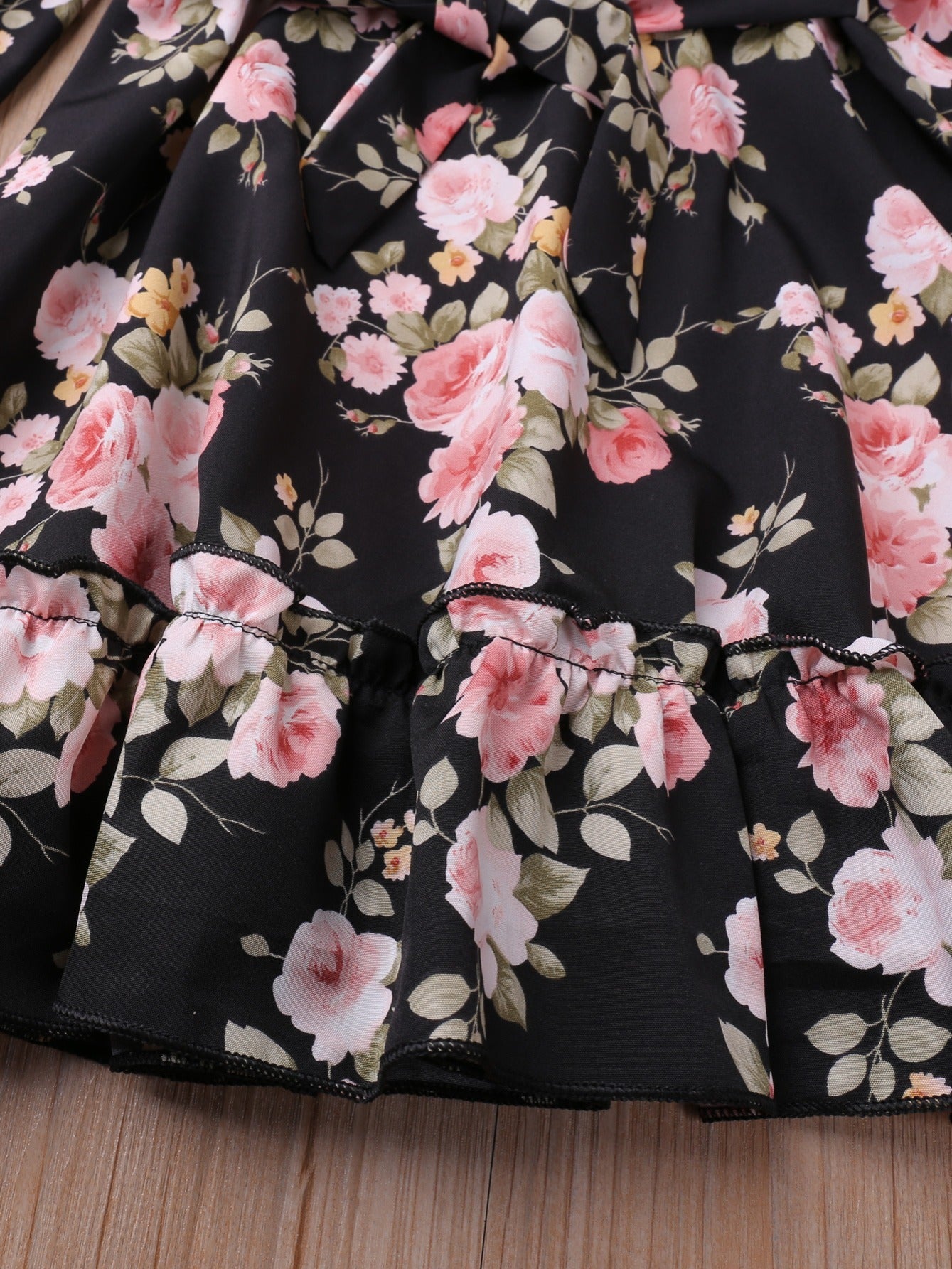 Toddler Girls Floral Print Ruffle Long Sleeve Dress Kids Clothes