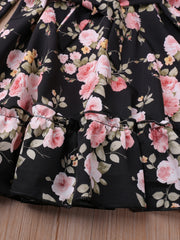 Toddler Girls Floral Print Ruffle Long Sleeve Dress Kids Clothes