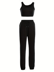 Casual Two Piece Set Tank Top & Drawstring Jogger Pants Outfit