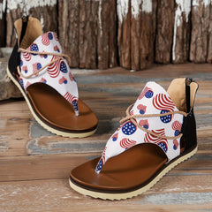 Women's Heart American Flag Flat Sandals, Comfy Sports Thong Sandals