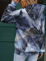 Marble Print Kangaroo Pocket Hoodie Long Sleeve Sweatshirt