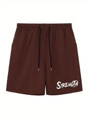 Men's Athletic Shorts Strength Print Drawstring Waistband Cycling Fitness